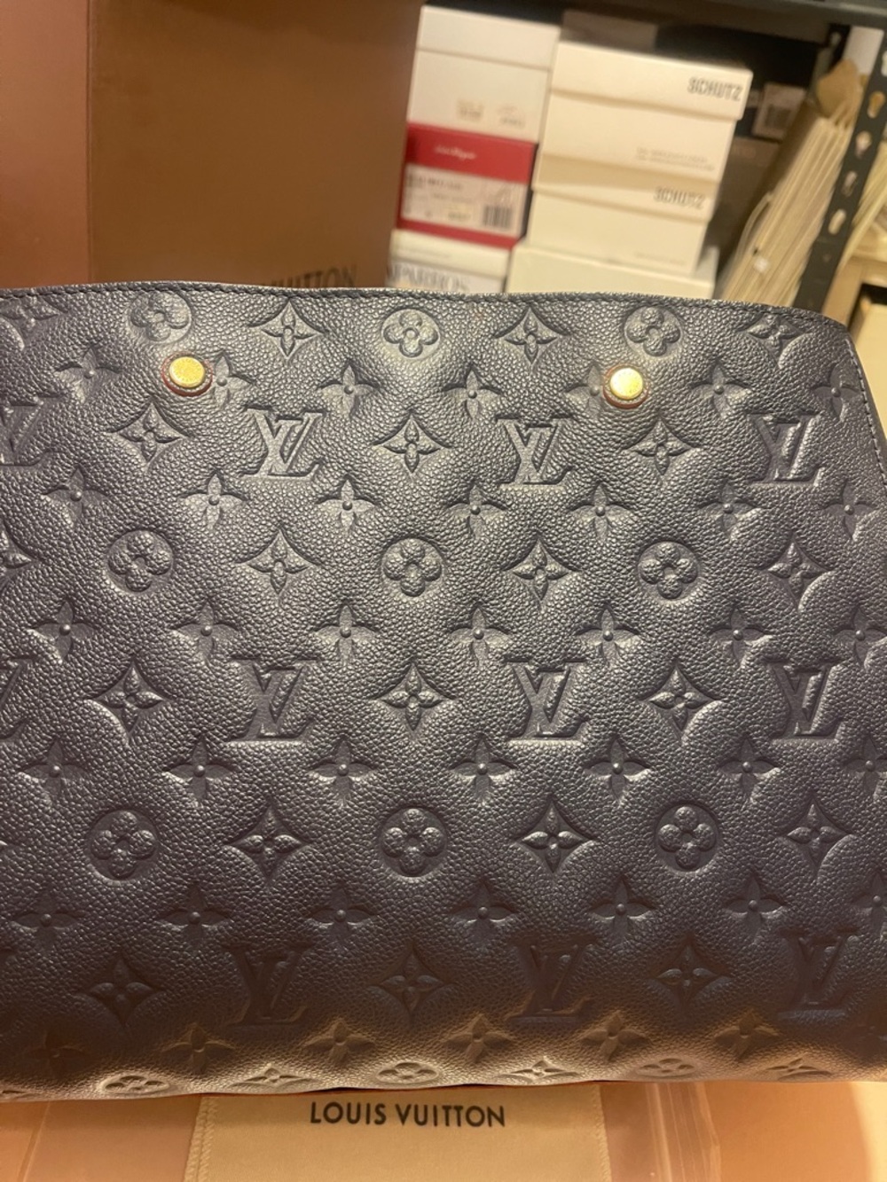 Louis Vuitton Navy Embossed Monogram Leather Tote